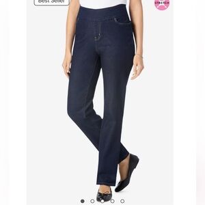 Women Within Plus Sz 36W Flex-Fit Pull-On Straight-Leg Denim Jean NEW